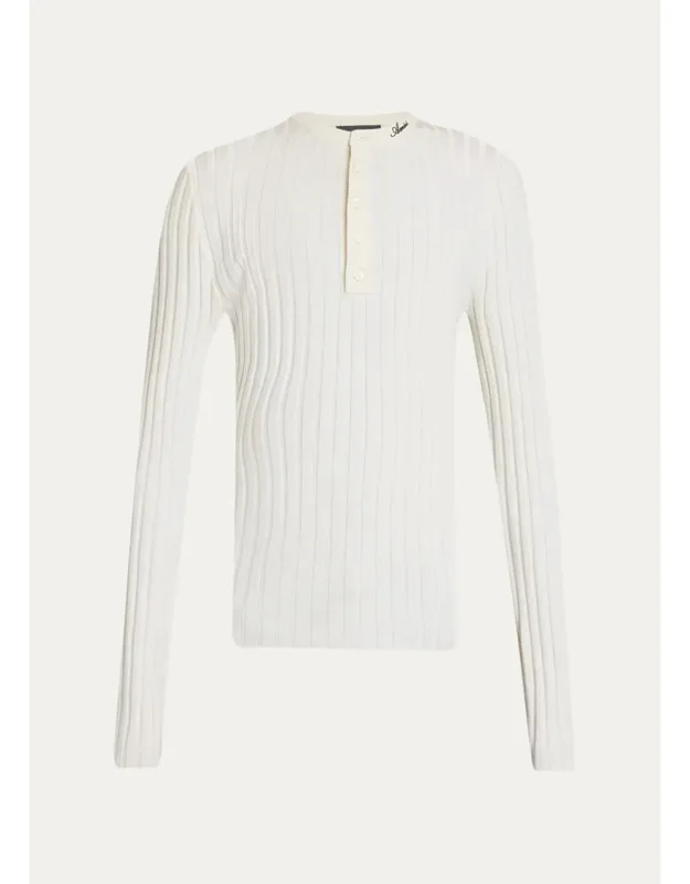 Logo Script Ribbed Long-sleeve Henley T-shirt