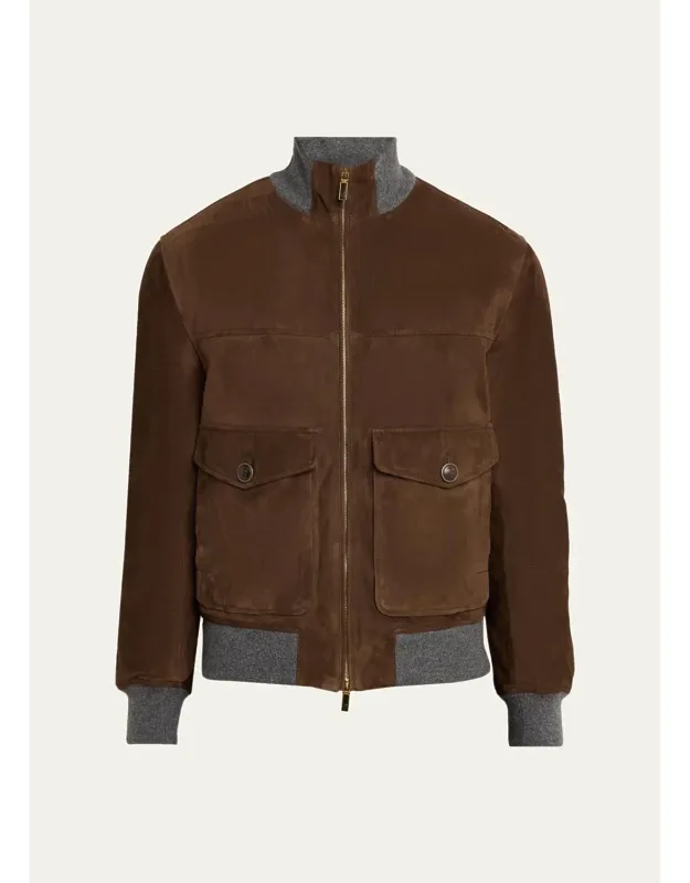 Suede Knit-trim Bomber Jacket