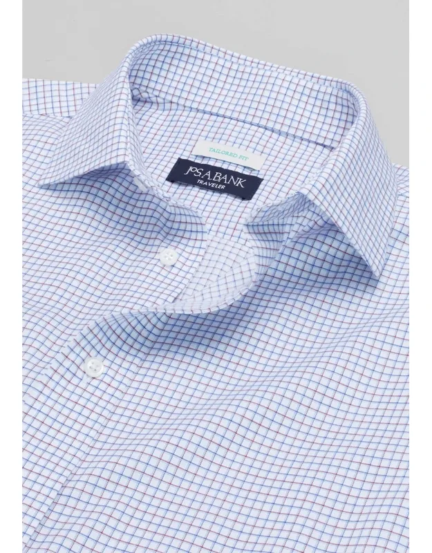 Traveler Collection Tailored Fit Spread Collar Grid Dress Shirt