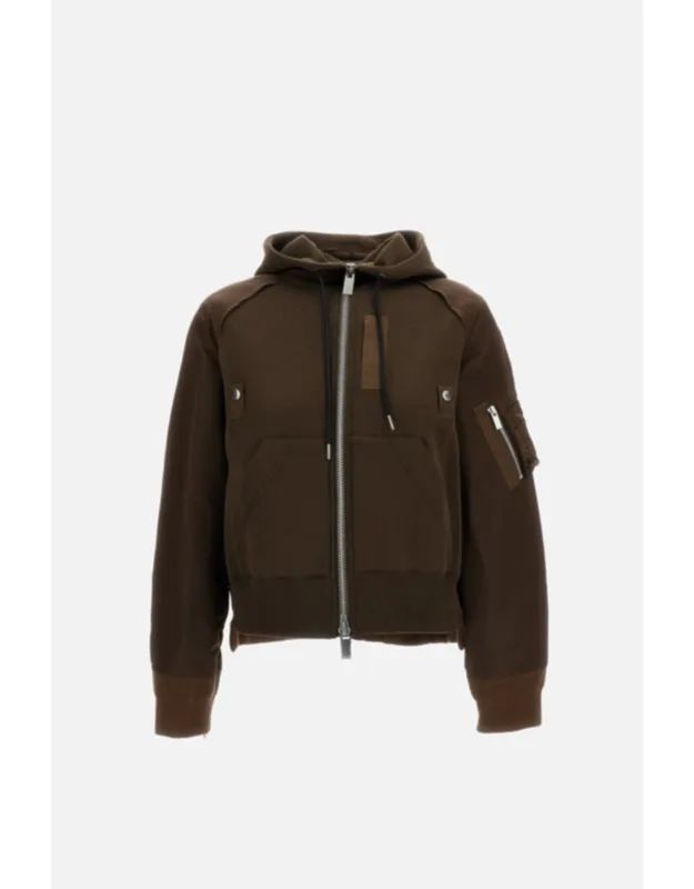 Hoodie In Sponge Sweat And Nylon Twill