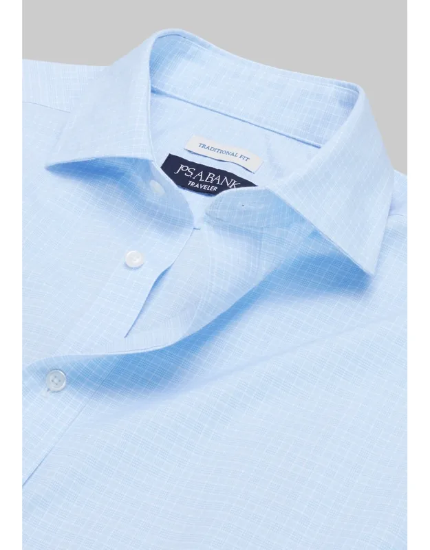 Traveler Collection Traditional Fit Spread Collar Glen Plaid Dress Shirt