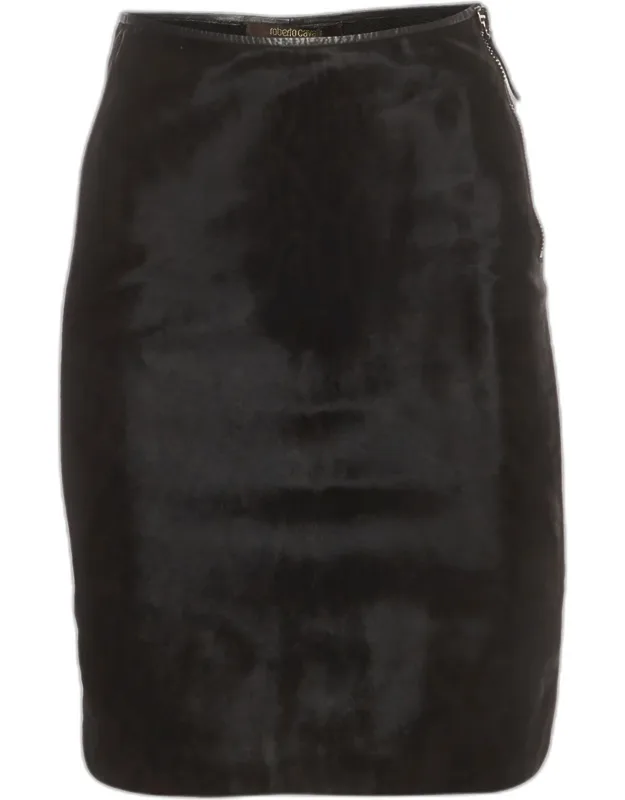 Fur And Leather Knee Length Skirt