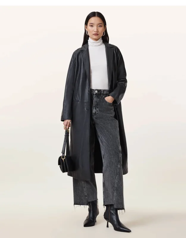 Aire Long Line Leather Coat