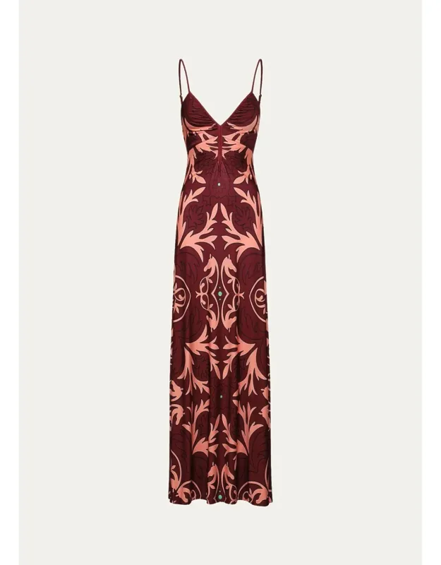 Ruched V-neck Sleeveless Maxi Dress