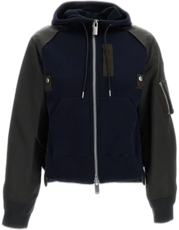 Hoodie In Sponge Sweat And Nylon Twill