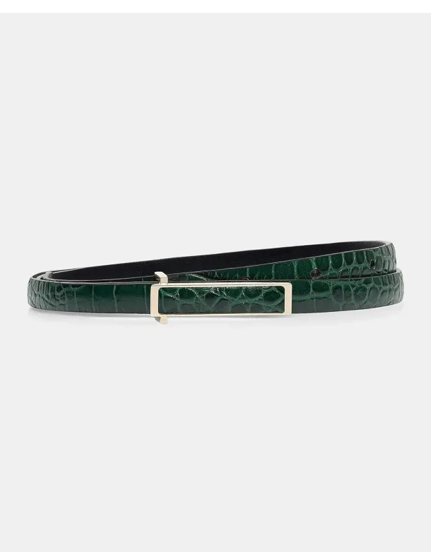 Croc-embossed Leather Belt