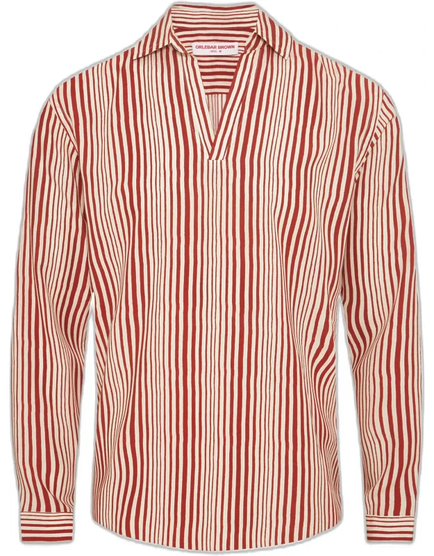 Relaxed Fit Open Resort Placket Shore Stripe Linen Shirt
