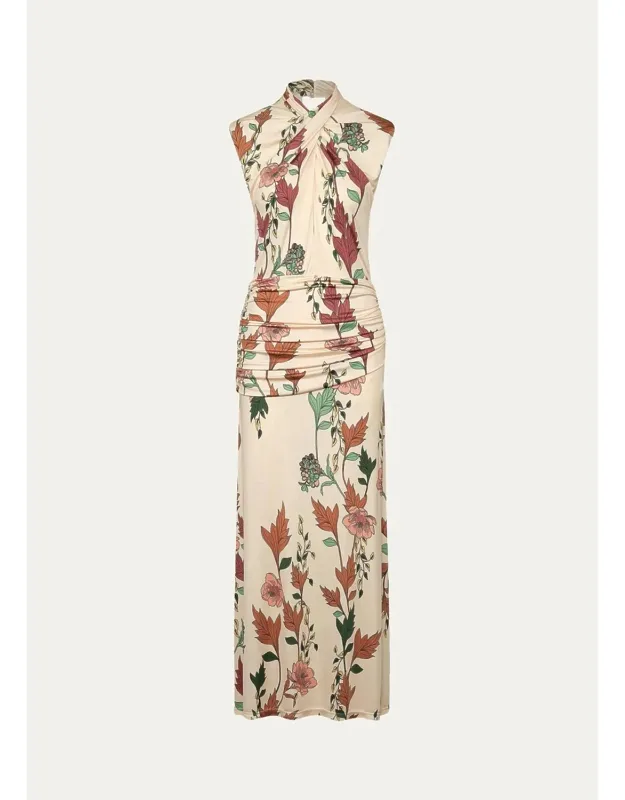 Hibiscus Compass Crisscross Ruched Ankle Dress