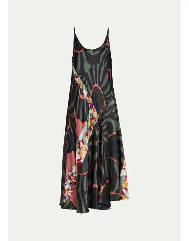Patchwork Satin Midi Slip Dress