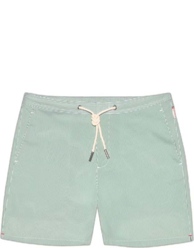 Mid-length Seersucker Stripe Drawcord Swim Shorts