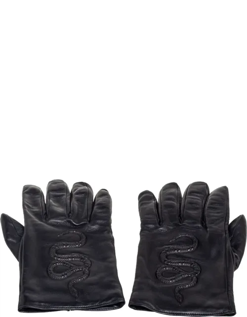 Snake Embossed Leather Gloves