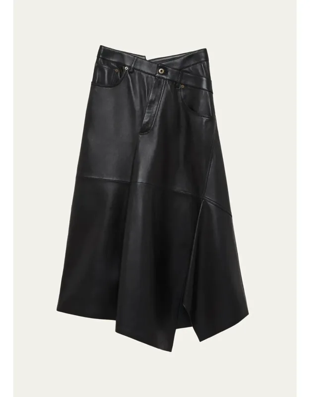 Asymmetric Leather Midi Skirt