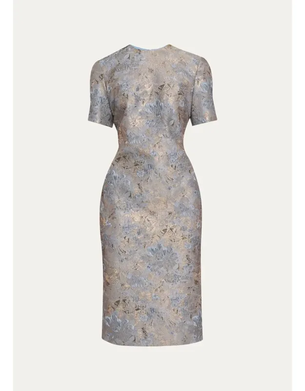 Metallic Floral Jacquard Sheath Dress