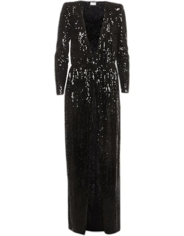 Sequinned V-neck Wrap Maxi Dress