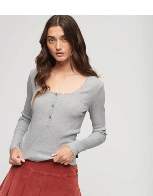Ribbed Long Sleeve Henley Top