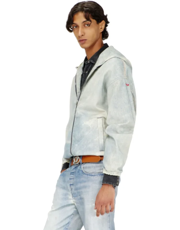 Hooded Joggjeans Jacket With Trompe L'oeil