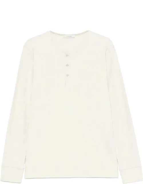 Long-sleeve Henley T-shirt In Linen And Cotton-ribbed Jersey