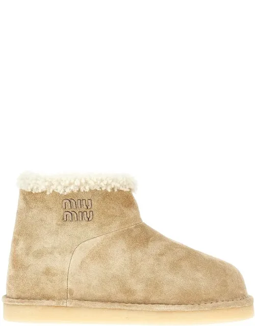 Suede Leather Ankle Boots With Logo