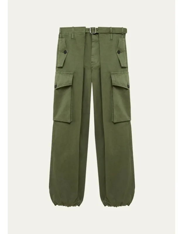 Pleated Straight-leg Cargo Trousers