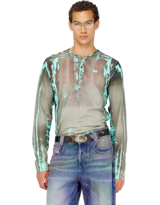 Grandad T-shirt In Cracked Leather-effect Jersey