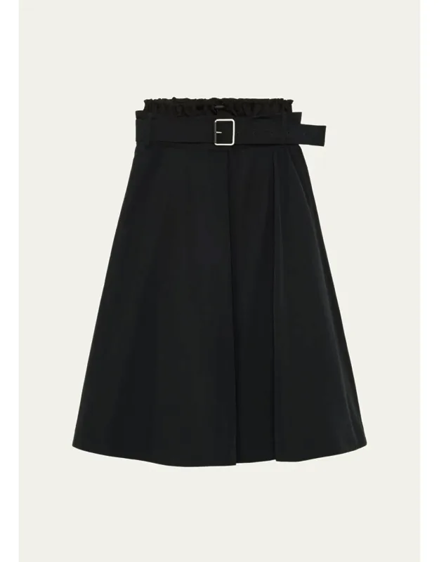 Belted Double-waistband Midi A-line Skirt