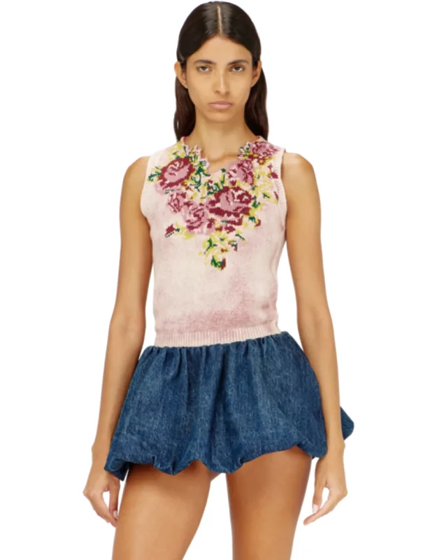 Knit Vest In Floral Wool-blend Knit