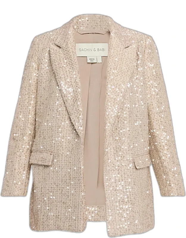 Open-front Sequin Tweed Blazer