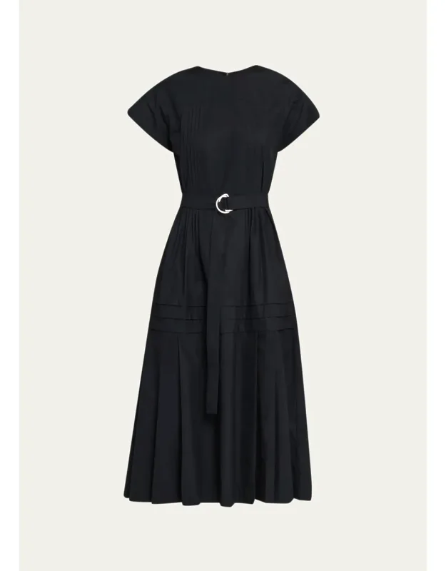 Pleated Poplin Midi Dress