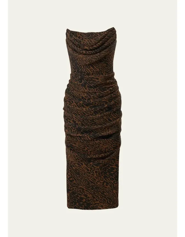 Strapless Leopard Chiffon Knee-length Dress