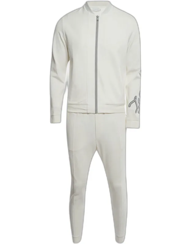 White Jersey Bomber Jacket And Pants Tracksuit