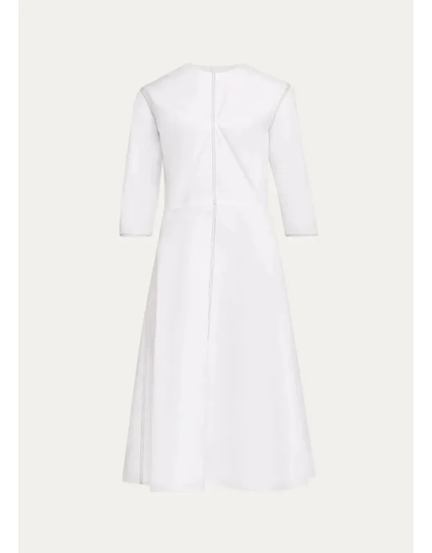 3/4-sleeve Cotton Midi A-line Dress