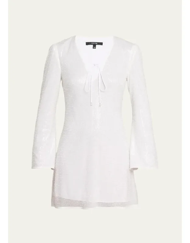 Raine Sequined Flared-sleeve Mini Dress Coverup