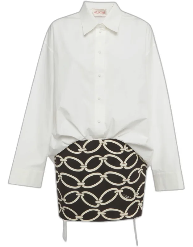 Chain Print Cotton And Crepe Shirt Dress