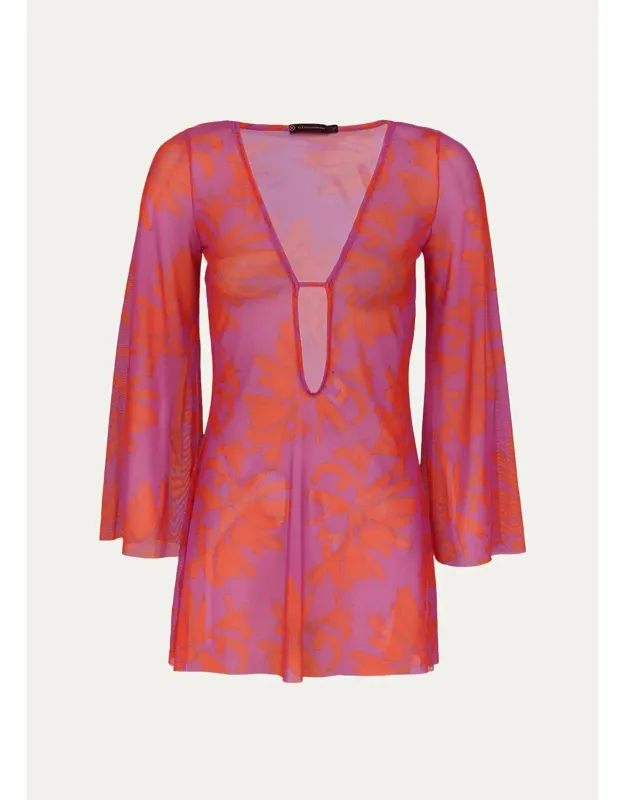 Sheer Floral Cover-up Mini Dress