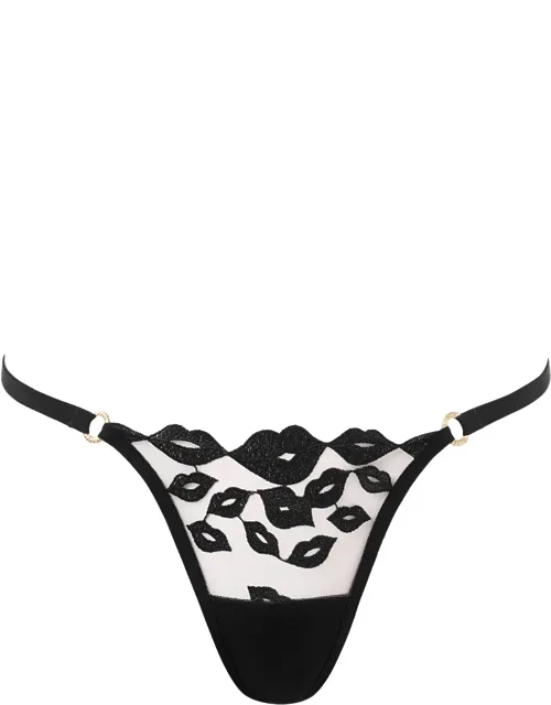 Embroidered Thong With Sheer Mesh And Bamboo Gusset