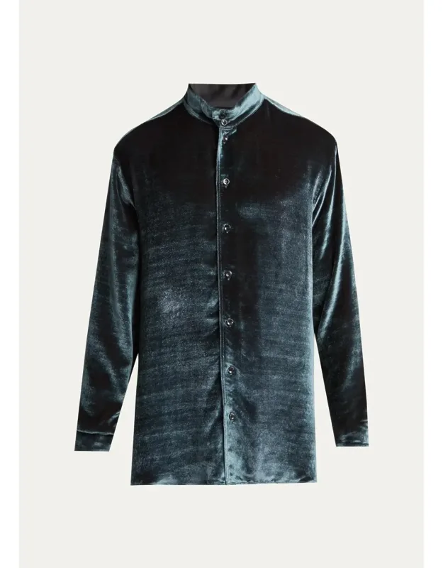 Velvet Band Collar Button-down Shirt