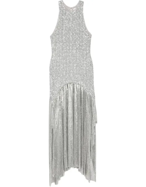 Sequin-embellished Chainmail Asymmetric Dress