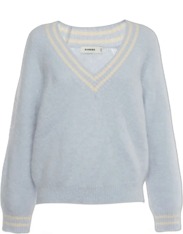 Striped Mohair Blend Knit V-neck Sweater