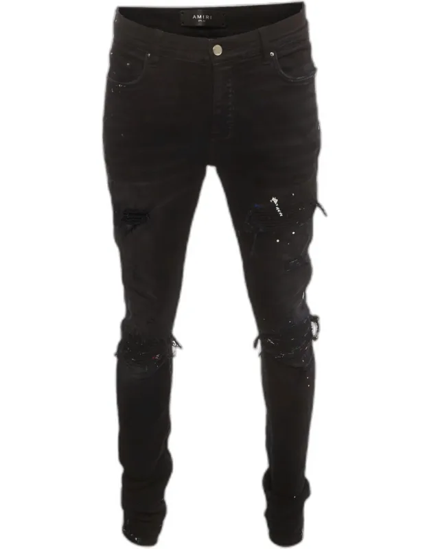Paint Splattered Distressed Denim Jeans