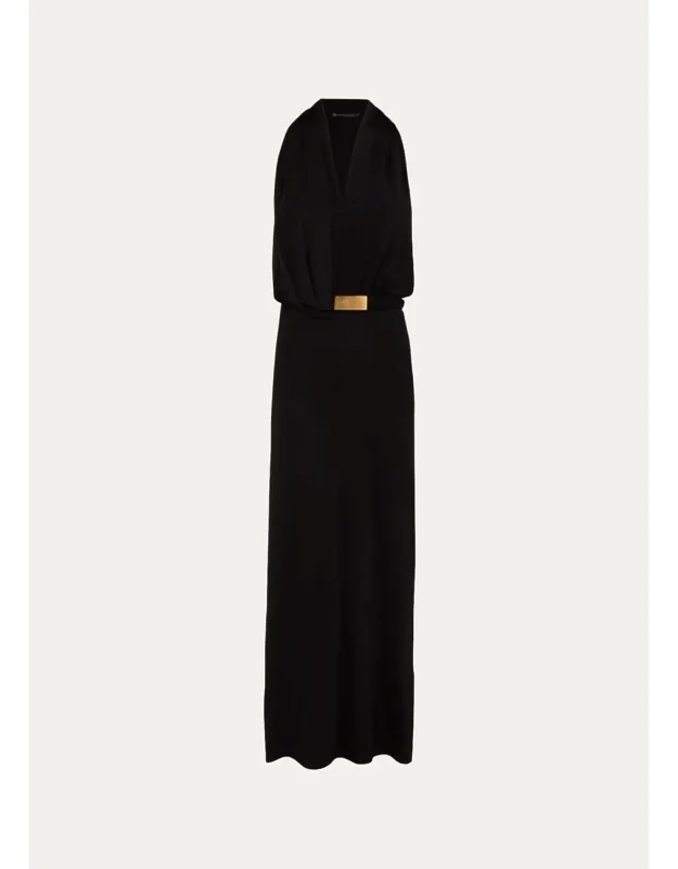 Belted Halter Maxi Dress