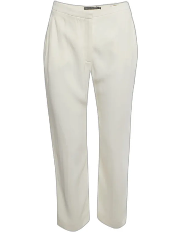 Off White Crepe Regular Fit Pants