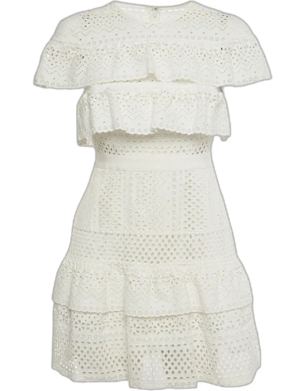Floral Broderie Anglaise Ruffled Mini Dress