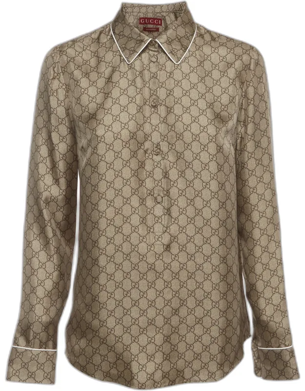 Monogram Print Silk Button-up Shirt