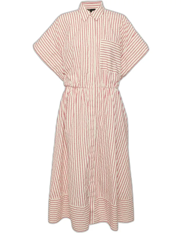 Rhinestone Embellished Cotton Blend Drawstring Sleeve Midi Dress