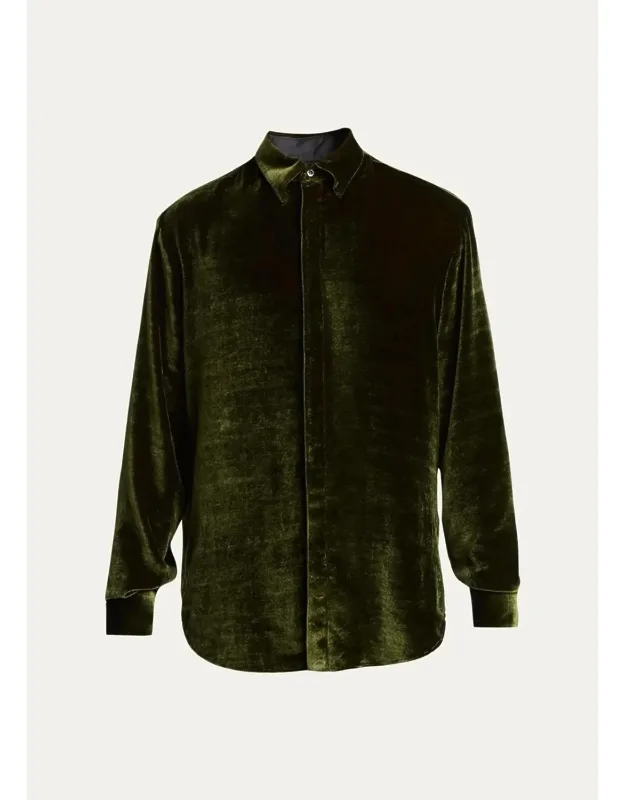 Crushed Velvet Button-down Shirt