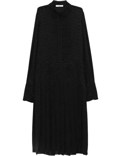 Pleated Zigzag-pattern Midi Dress