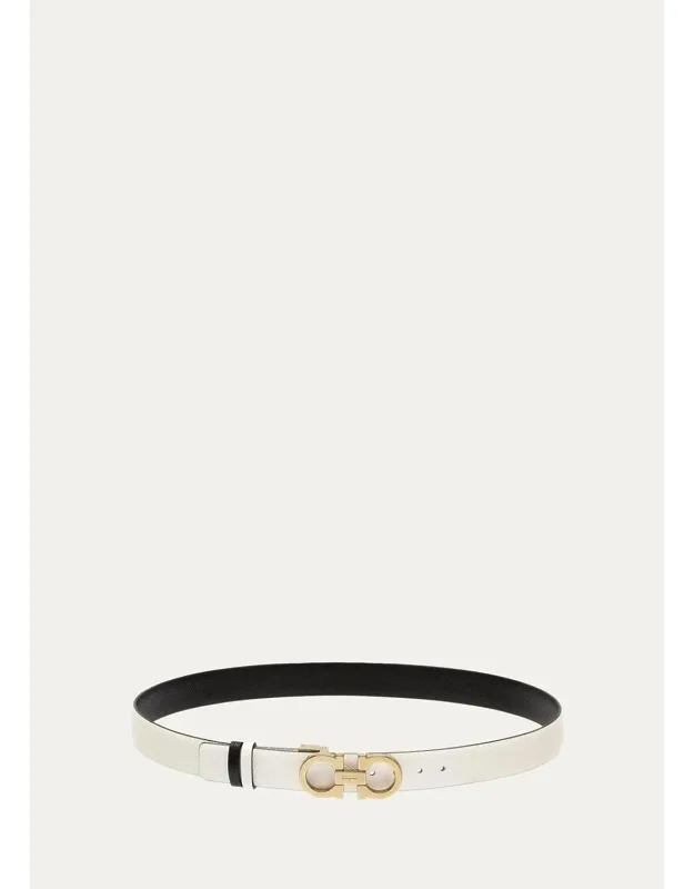 Reversible Leather Belt With Adjustable Brass Gancini Buckle