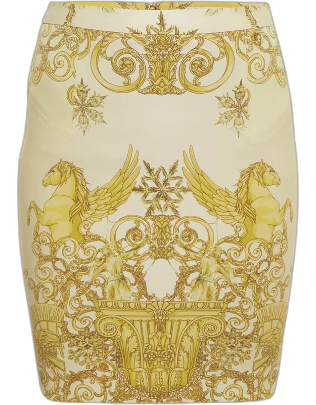 Gold Barocco Print Jersey Mini Skirt