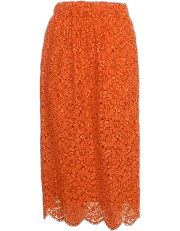 Floral Lace Scalloped Hem Midi Skirt