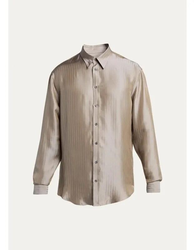 Silk-blend Micro-chevron Button-down Shirt